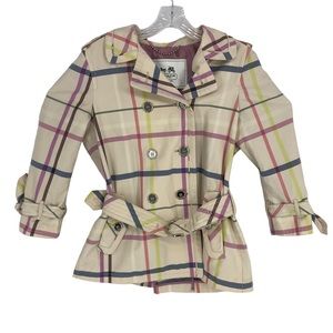 COACH Women’s 1/2 Length Double Breasted Trench Coat, Small Plaid Waterproof